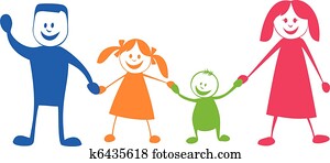 glad, family., karikatur, illustrasjon