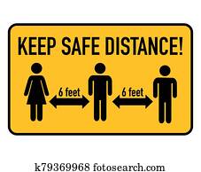 Keep safe distance, 6 feet. Coronavirus spreading prevention. Keep safe distance, 6 feet. Coronavirus spreading prevention.