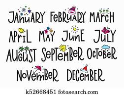 Months year calendar lettering typography Months year calendar lettering typography