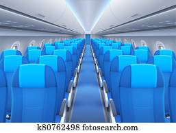 Plane or airplane cabin interior with seats Plane or airplane cabin interior with seats