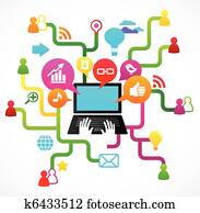 soziales, vernetzung, hintergrund, mit, medien, heiligenbilder