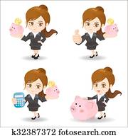 unternehmerin, mit, spaardose