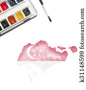 Watercolor painting of Singapore in the national colors.(series)