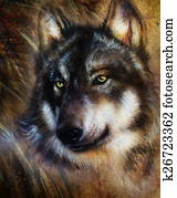 Wolf painting, color background on paper , multicolor Wolf painting, color background on paper , multicolor