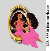 אישה, השתקפות, ורוד