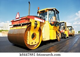 asphalt roller at work