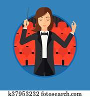 conductor, dirigir, con, baton.