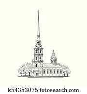 Saint-Petersburg city symbol St. Peter & Paul Cathedral, Russia. Russian travel background.