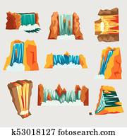 Waterfalls set, cascading streams of various shape cartoon vector Illustrations Waterfalls set, cascading streams of various shape cartoon vector Illustrations