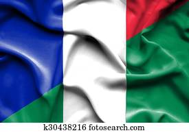 Waving flag of Nigeria and France