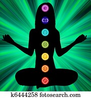 Woman silhouette with chakras on here body. EPS8