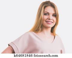 Woman wearing casual pink top