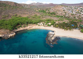 Aerial view of Tarrafal beach in Santiago island in Cape Verde - Cabo Verde