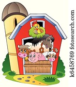 celeiro, com, vário, cultive animais