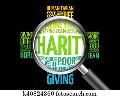 Charity word cloud with magnifying glass