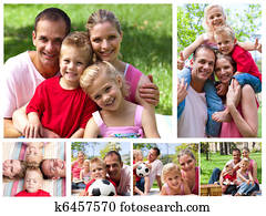 Collage of a family enjoying moments together in a park Collage of a family enjoying moments together in a park