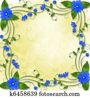 Congratulations to the holiday with frame and blue flowers Congratulations to the holiday with frame and blue flowers