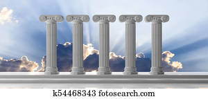 Five marble pillars of islam or justice and steps on blue sky background. 3d illustration Five marble pillars of islam or justice and steps on blue sky background. 3d illustration