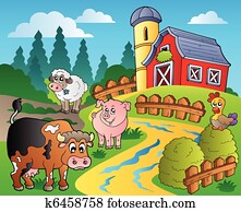 land, szene, mit, rote scheune, 1 land, szene, mit, rote scheune, 1