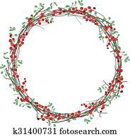 Round Christmas wreath with holly