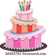 vector big birthday cake with burning candles vector big birthday cake with burning candles