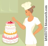 אופה, עם, עוגה של חתונה