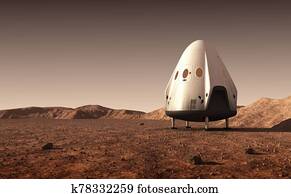 ירידה, מודולה, של, פרסומת, חללית, ב, התגלה, של, כוכב לכת, מארס