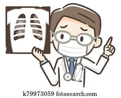 רופא, לבחון, רנטגן של חזה, הסרט, של, חולה, ב, hospital.