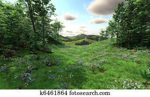Countryside with meadows and hills Countryside with meadows and hills
