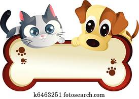 cão, e, gato, com, bandeira