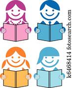 gente, con, libros, vector