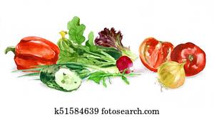 Watercolor food. Fresh vegetables Watercolor food. Fresh vegetables