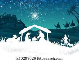 White silhouette nativity scene with magi White silhouette nativity scene with magi