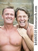 שני, שמח, גברים הומוסקסואליים, cuddling.