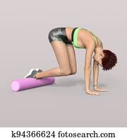 3d-illustration, של, an, הפרד, ספורטיו, ילדה, לעשות, פילטים, עם, a, קצוף, התגלגל