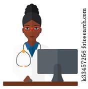 Pharmacist standing at counter.