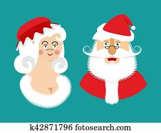 Santa and Mrs. Claus isolated. Christmas family. Woman in red dress and white apron. Cheerful elderly. New Year menage. Santa and Mrs. Claus isolated. Christmas family. Woman in red dress and white apron. Cheerful elderly. New Year menage.