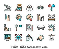 קבע, של, אופטומטריה, דירה, צבע, icons., vitamins,, אופטי, clinic,, כירורגיה ו, more.