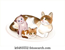 Cats family. Cat and kittens.