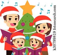 család, éneklés, christmas carols
