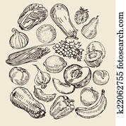 Drawn Fruits And Vegetables Drawn Fruits And Vegetables