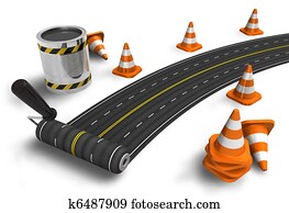 Painting the road with roller brush Painting the road with roller brush