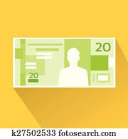 brasilianisch, echte, banknote, flache, design, mit, schatten