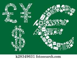 Dollar, euro, pound and yen signs Dollar, euro, pound and yen signs