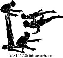 Gymnasts acrobats vector black silhouette Gymnasts acrobats vector black silhouette