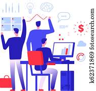 Multitasking manager. Businessman in different business action solving urgent tasks. Project management vector concept Multitasking manager. Businessman in different business action solving urgent tasks. Project management vector concept