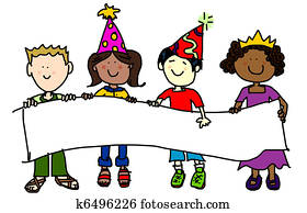 Party hat kids with banner