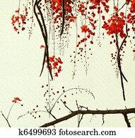 Red Blossom Tree on Handmade Paper Red Blossom Tree on Handmade Paper