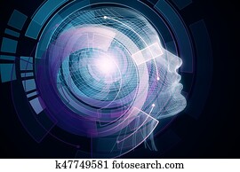 robô, com, digital, coloridos, cérebro