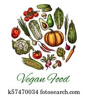 Vegetable and mushroom poster of vegan food design Vegetable and mushroom poster of vegan food design